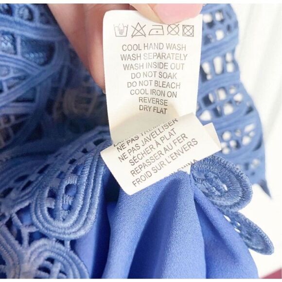 Self-Portrait Lace Peplum Mini Dress Blue Plunging Neck Strappy Back Women’s - 4 - Picture 10 of 12